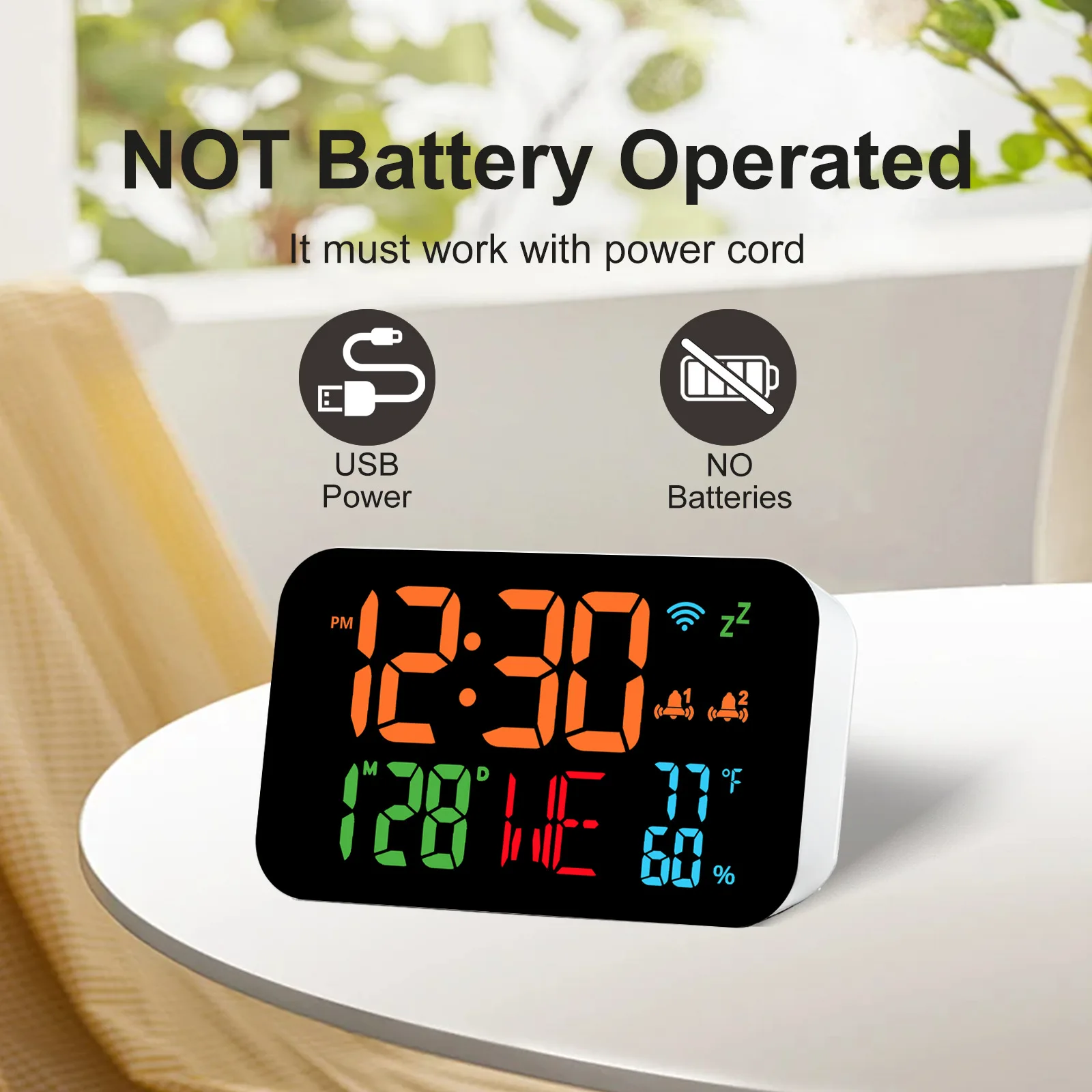WiFi desktop clock humidity calendar smart thermometer and digital LED display support WiFi automatic calibration alarm clock - Image 3