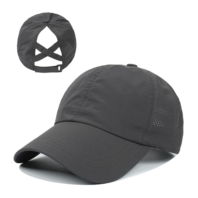 Summer Solid Color Baseball Caps Golf Wear Women Sport Leisure Cross Ponytail Hat Mesh Quick-Drying Half-Hollow Men's Peaked Cap - Image 4