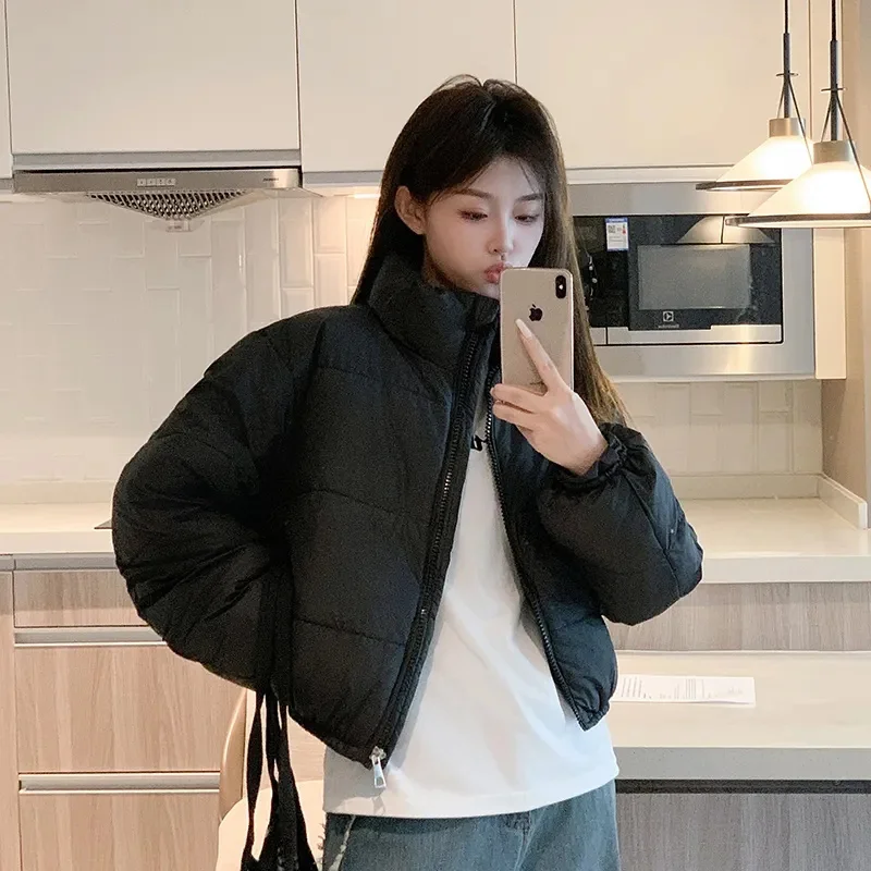 2024 Winter New Short Down Cotton Jackets Coat Women Parkas Casual Loose Drawstring Slim Puffer Jacket Outwear Preppy Clothes - Image 3