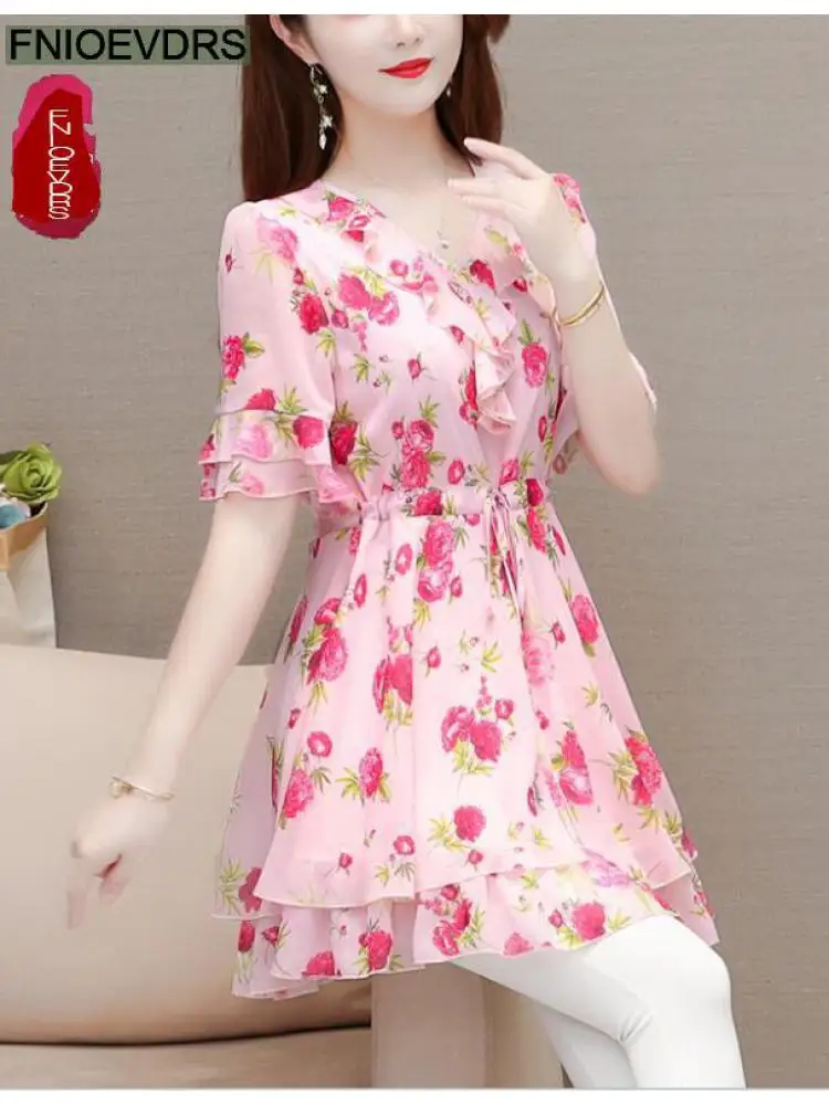 M-5XL 2023 Clothes Clothes Women European Style Elegant Basic Shirt Floral Print Retro Ruffles Belly Tunic Peplum Top Blouses - Image 6