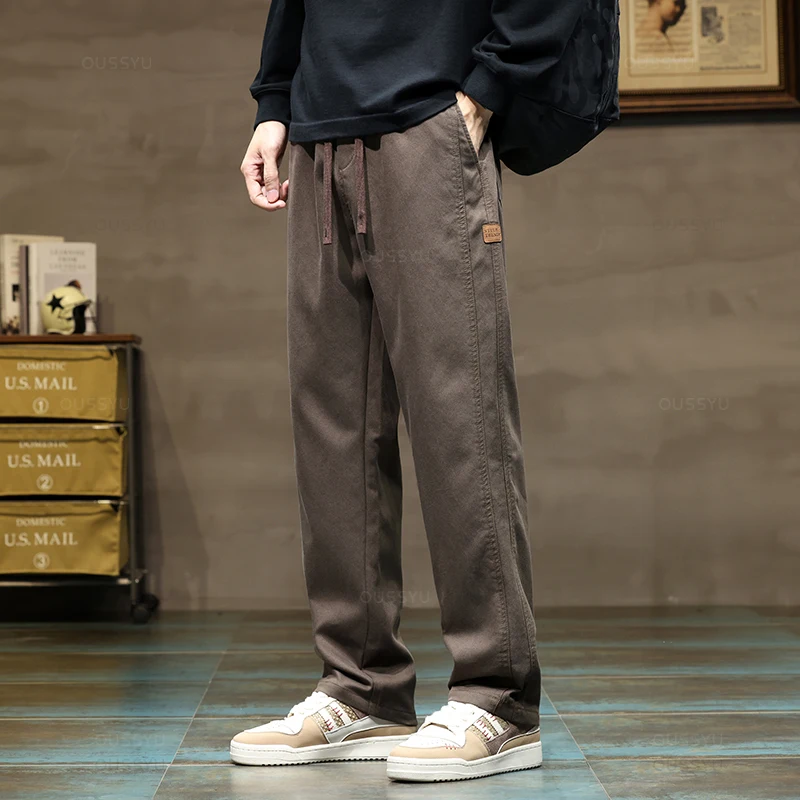 Brand Clothing New Soft Lyocell Fabric Pants Men Thick Loose Straight Drawstring Elastic Waist Korea Casual Cargo Trousers Male - Image 4