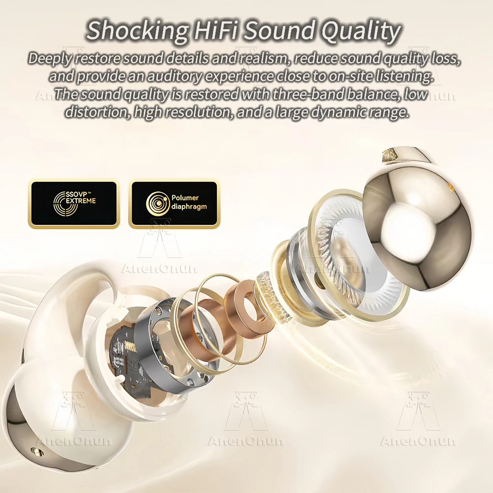 TWS Earbuds Ear Clip Bluetooth Earphones 28H Playtime ENC Noise Cancelling IPX4 Waterproof Hands-Free for iOS/Android - Apricot - Image 4