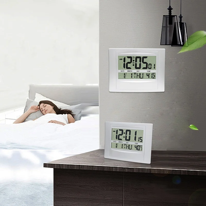 Large Digital Wall Clock TEMP Date Week Display 2 Alarms Battery Powered Snooze Table Clock 12/24H Electronic LCD Alarm Clock - Image 4