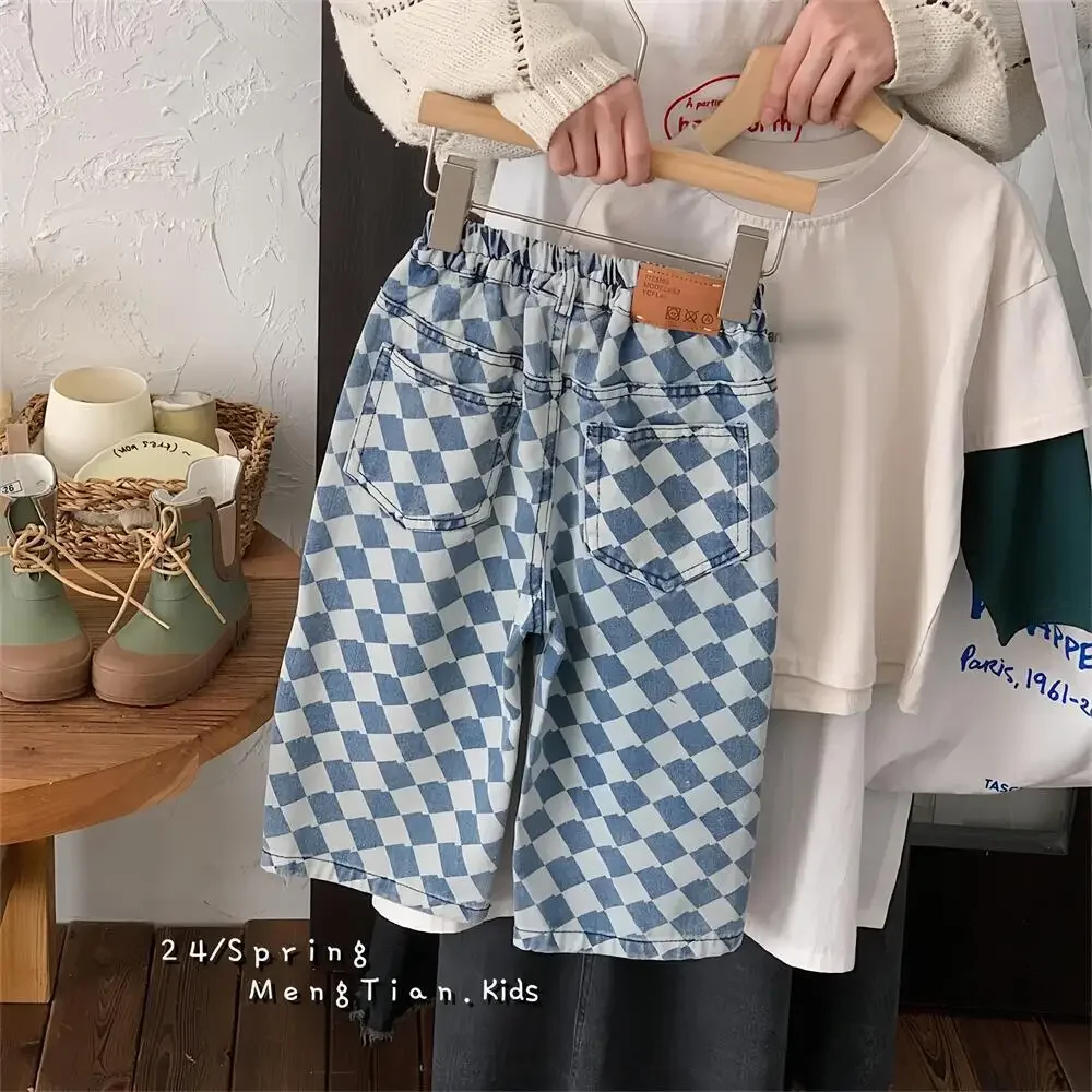 2-7 Y Kids Pants Plaid Boys Trousers Denim Kids Pants Casual Boys Jeans Fashion Kids Full Length Pants - Image 5