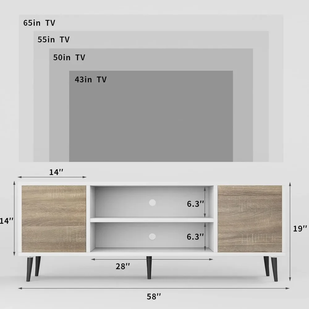 TV Stand for 65 Inch TV, Entertainment Center with Storage Cabinet and Open Shelves, TVs Console Table Media Cabinet - Image 4