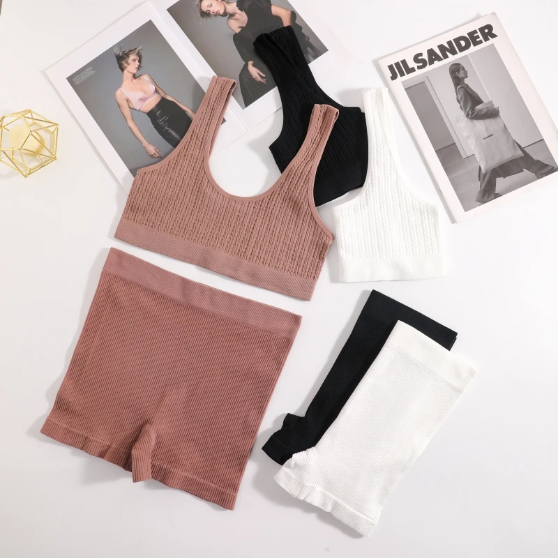 Women Bra And Shorts Set Seamless Sports Bras Bralette Nonwire Lingerie Set Female Comfort Ribbed Underwear Set - Image 5