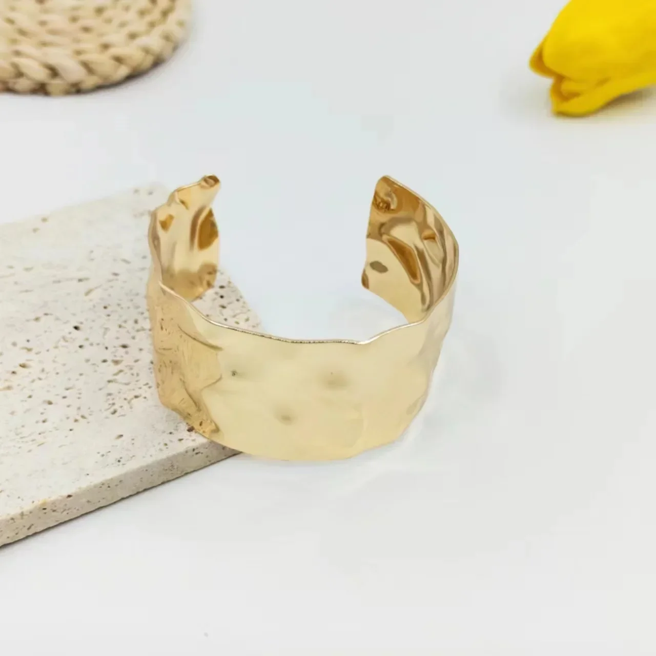 Uworld Textured Gold Cuff Gold Plated Stainless Steel Adjustable Bangele Bracelets for Women Striking Look Minimalist Jewelry - Image 5