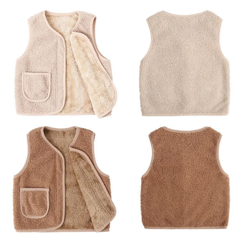 Children's Vest Winter Lambswool Waistcoat Baby Keep Warm Coat Autumn Winter Clothes Kids Boys Girls V Neck Solid Outerwear - Image 2