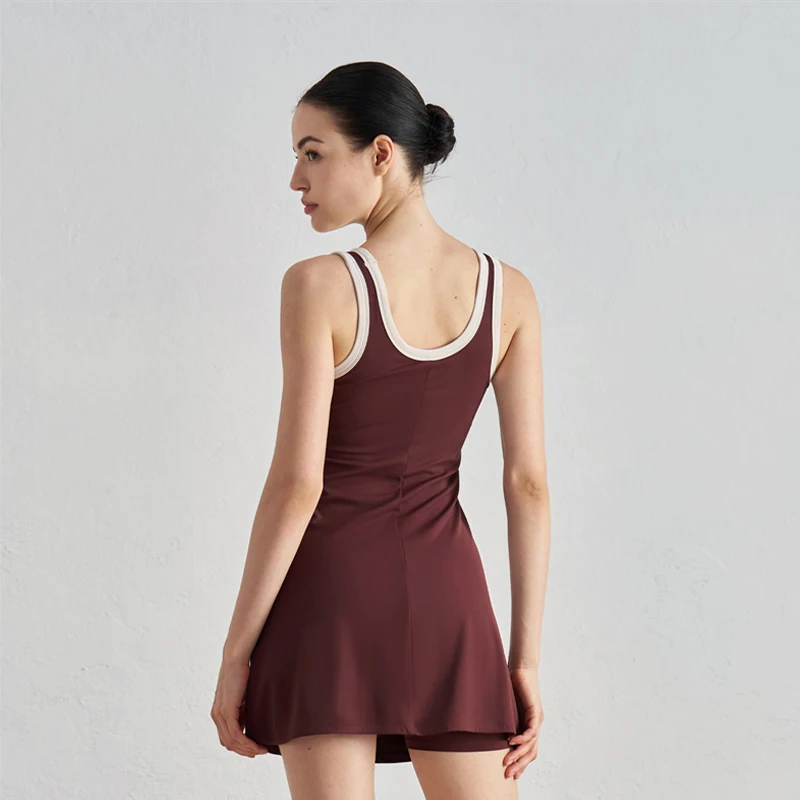 DANCEFISH Naked Detachable Chest Pad dress Hot Girl Outdoor Tennis Skirt Sports Yoga Skirt Women - Image 2