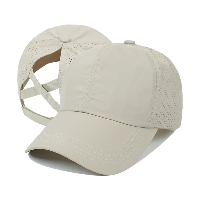 Summer Solid Color Baseball Caps Golf Wear Women Sport Leisure Cross Ponytail Hat Mesh Quick-Drying Half-Hollow Men's Peaked Cap - Image 6