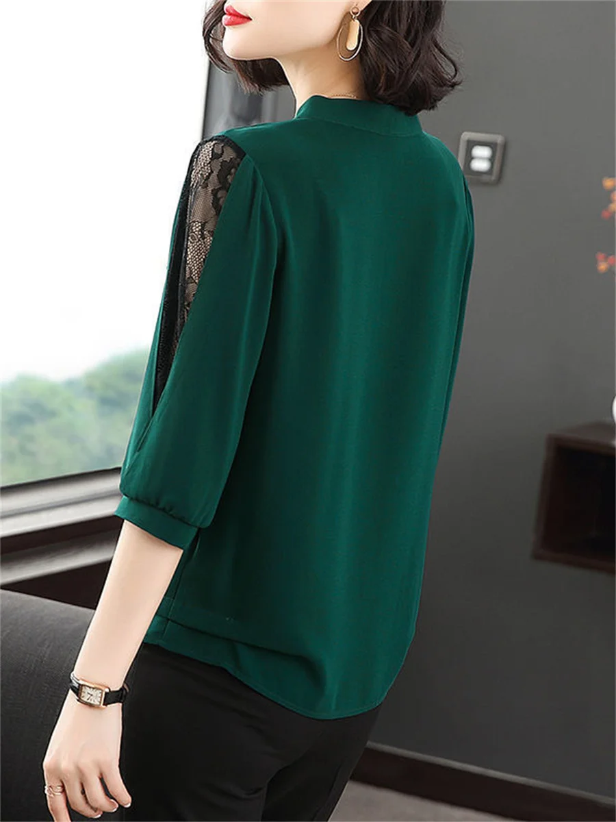 Women Spring Summer Style Blouses Tops Lady Casual Bow Tie Colloar Half Lace Sleeve Loose Blusas Tops DF4275 - Image 6