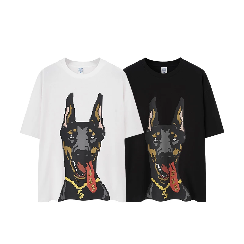 INFLATION Glow-in-the-Dark Doberman Print T-Shirt American Streetwear Loose Fit 100% Cotton Short Sleeve for Men - Image 6