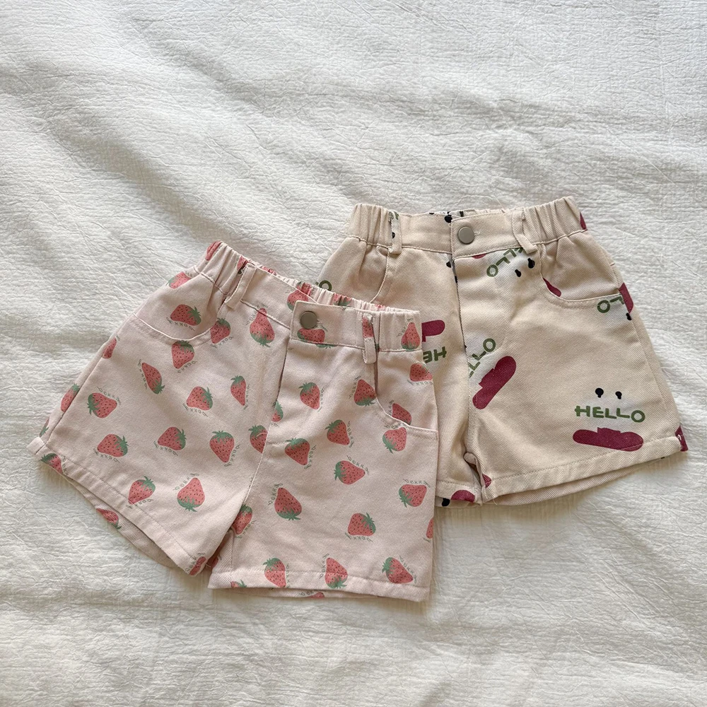 2025 New Summer Kids Cotton Shorts - Printed Loose Casual Boys Girls Pants with Strawberry Pattern - Image 6