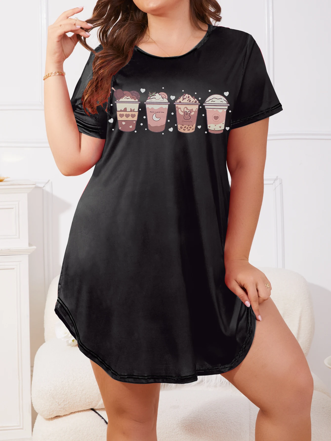 Large size women's pajamas casual round necked short sleeved printed pajamas for home wear - Image 5
