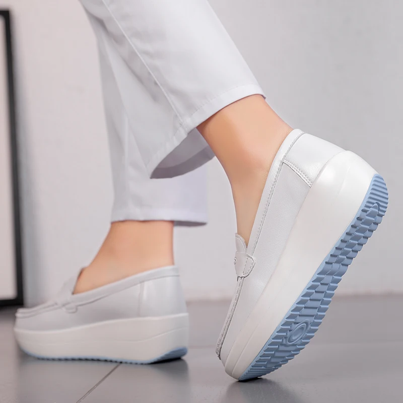 STRONGSHEN Women Platform Wedges Casual Shoes Loafers Soft Nurse Work Shoes Breathable Comfortable Non-slip White Nursing Shoes - Image 3