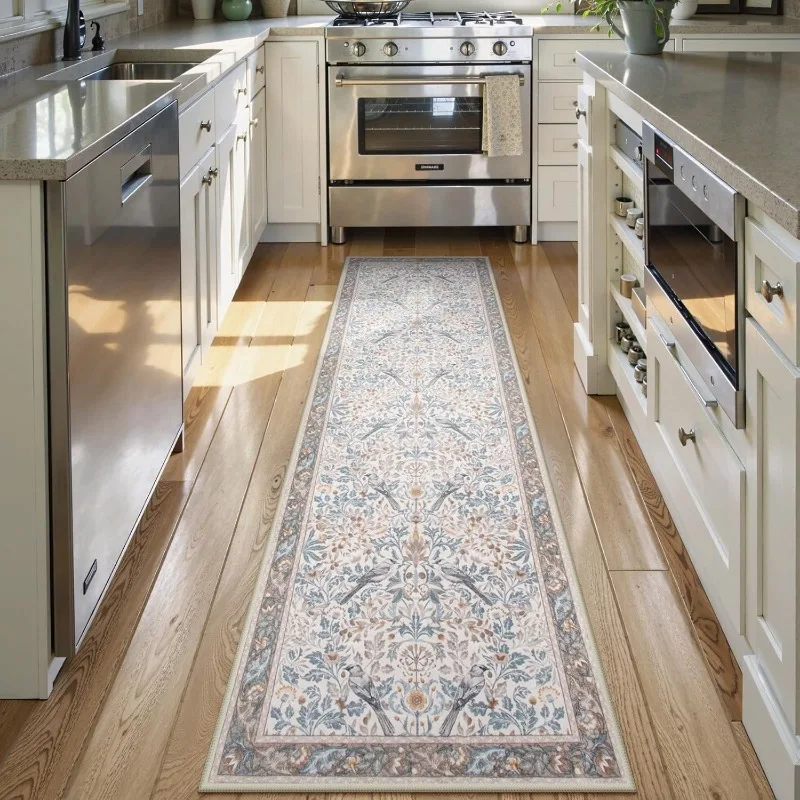 Floral Hallway Runner Rug Soft Flower Botanical Indoor Carpet Bedroom Non-Slip Floor Mat Machine Washable Rugs for Living Room - Image 4