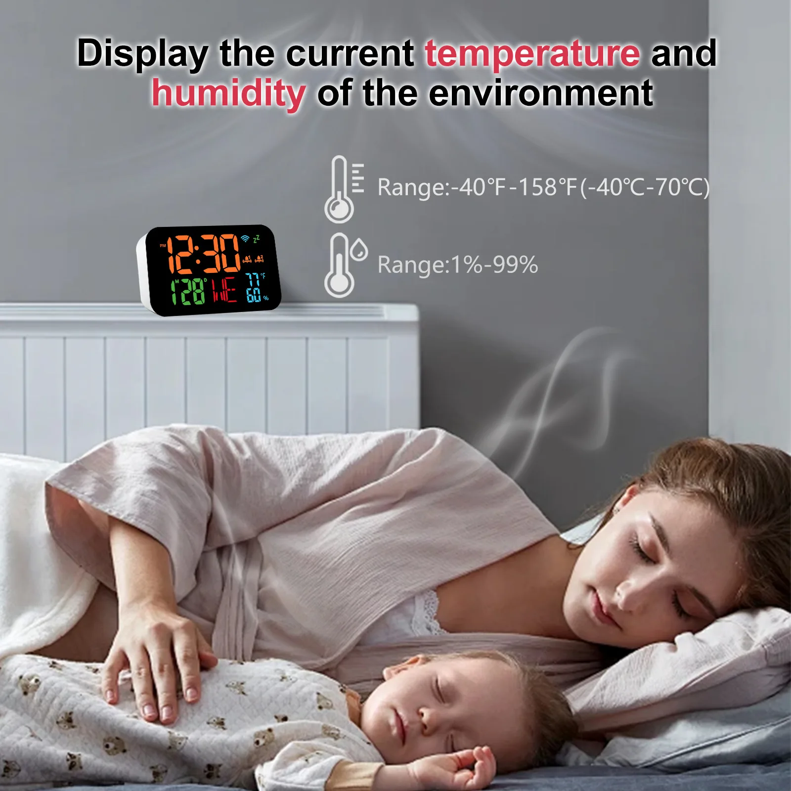 WiFi desktop clock humidity calendar smart thermometer and digital LED display support WiFi automatic calibration alarm clock - Image 4