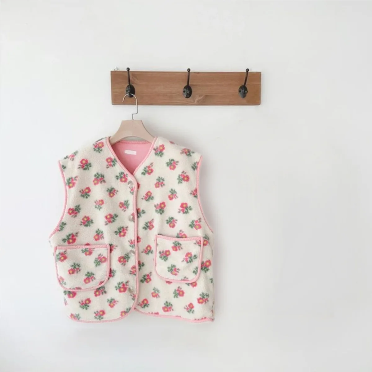 Vests Autumn Winter Fragmented Flowers Double Sided Velvet Boys Girls Baby Children Warm 2023 Simple Sweet round collar - Image 6