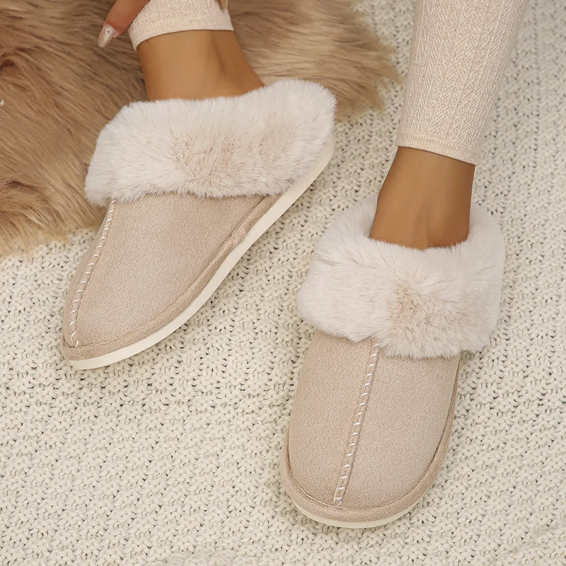 Closed Toe Warm Cotton Slippers Women Faux Fur Thicken Plush Winter Home Shoes Woman Lightweight Casual Indoor Slides Female - Image 2