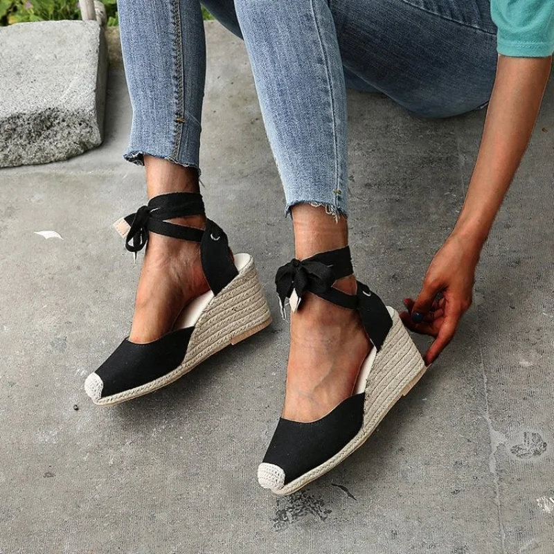 ZFY Women's Espadrille Ankle Strap Wedges Sandals Ladies Slippers 2023 Summer Woman Flax Hemp Canvas Casual Pumps Shoes 35-43 - Image 3