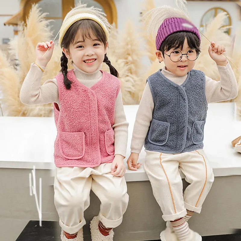 Children's Vest Winter Lambswool Waistcoat Baby Keep Warm Coat Autumn Winter Clothes Kids Boys Girls V Neck Solid Outerwear - Image 4