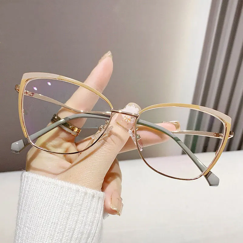 R57481 Fashion Metal Cat Eye Anti Blue Light Glasses Frame Stylish Business Presbyopia Eyeglasses Customizable Prescription - Image 3