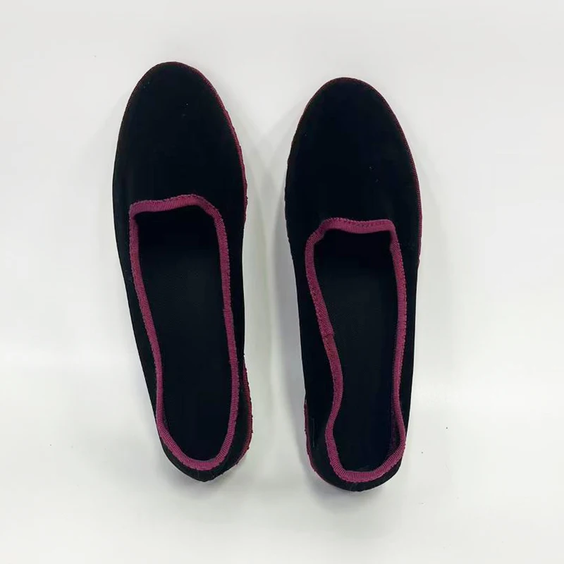 Velvet Black Flats Shoes Women Slip on Casual Streetwear Hand Stitch Loafers Flannel Round Toe Ladies Mary Janes Shoes Footwear - Image 3