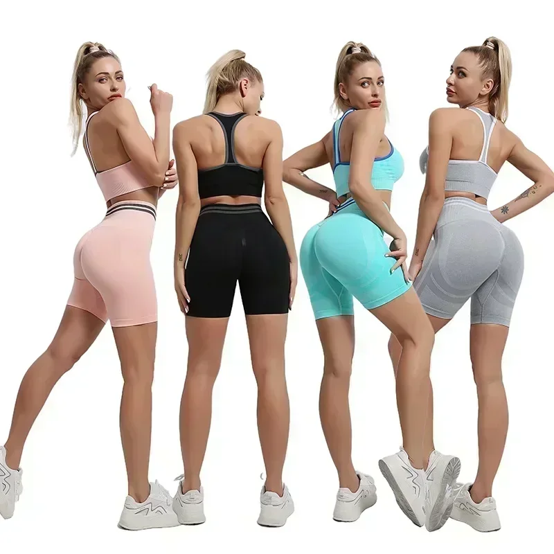 Seamless Yoga Sets Sports Fitness High Waist Hip Raise Pants Long-Sleeved Backless Suit Workout Clothes Gym Shorts Set for Women - Image 6