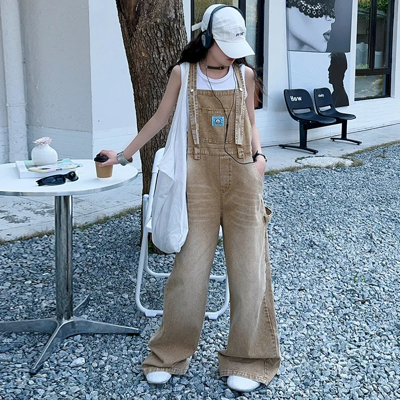 Denim Overalls for Girls Loose Slimming Casual Wide-Leg Jumpsuit 2025 Summer Kids Jeans Fashion Versatile Teen Children Pants - Image 5