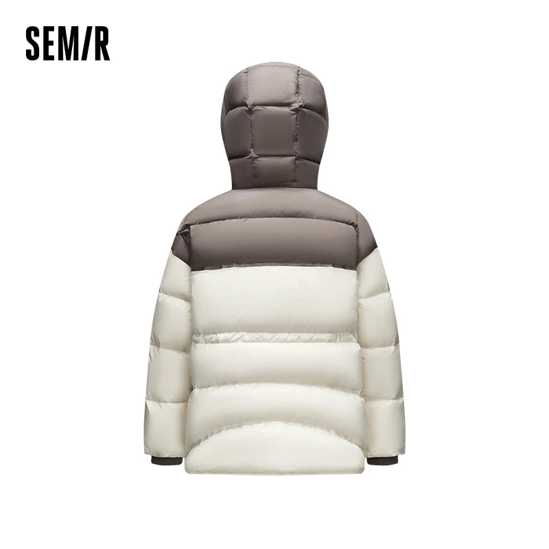 Semir Down Jacket Women Mid-Length Loose Waist-Adjusting Clothes Trendy Winter Contrasting Color Spliced Hooded Retro Style Coat - Image 2