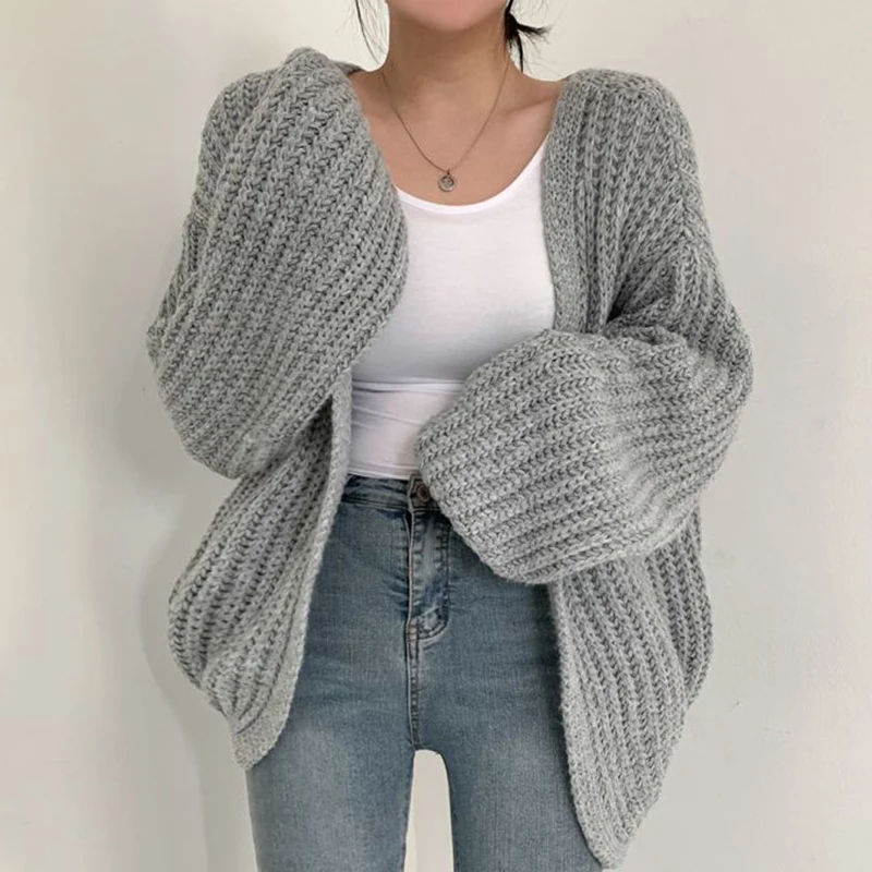 Vintage Harajuku Lantern Sleeve Women Cardigan Sweater Casual Korean Fall Streetwear Tops Coat Chic Lazy Wind Y2k Sweater - Image 3