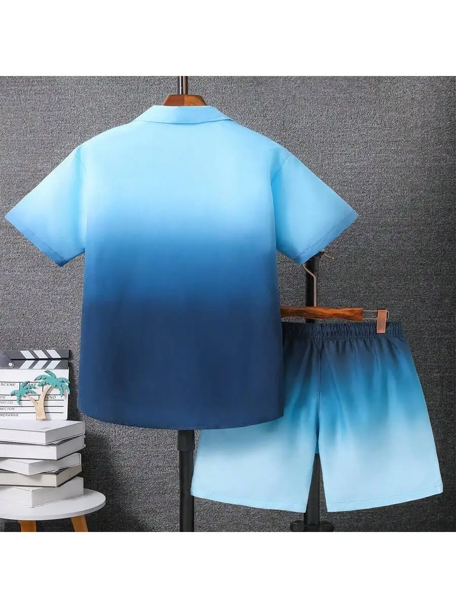 2pcs Men's Casual Summer Outfits, Color Block Short Sleeve T-Shirt & Drawstring Shorts Set, Beach Sports Exercise Short Clothin - Image 2
