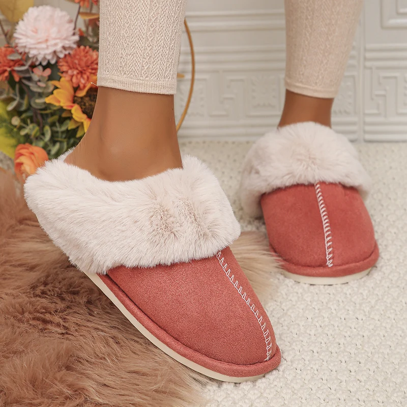 Closed Toe Warm Cotton Slippers Women Faux Fur Thicken Plush Winter Home Shoes Woman Lightweight Casual Indoor Slides Female - Image 4