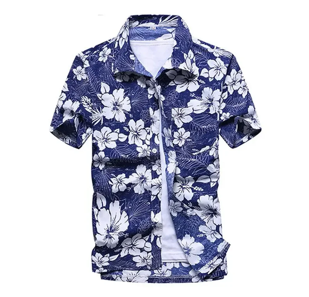 Summer Breathable Hawaiian Shirts Men Coconut Tree Printed Short Sleeve Button Down Vacation Plus Size - Image 2