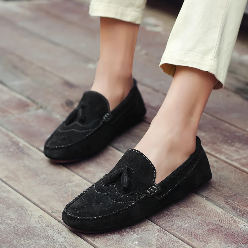 Fashion Brand Men's Suede Leather Shoes Soft Soles Comfortable Men's Loafers Massage Soles New Blue Commuting Driving Shoes - Image 5
