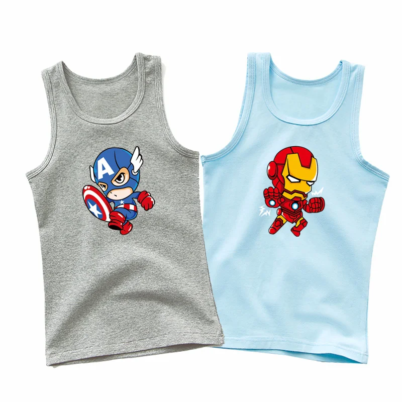 Baby Boys Summer Sleeveless T-shirt Cartoon Hero Vest 2pcs Sets Children Thin Cotton Undershirt Sports Tank Tops 3-12Y - Image 2