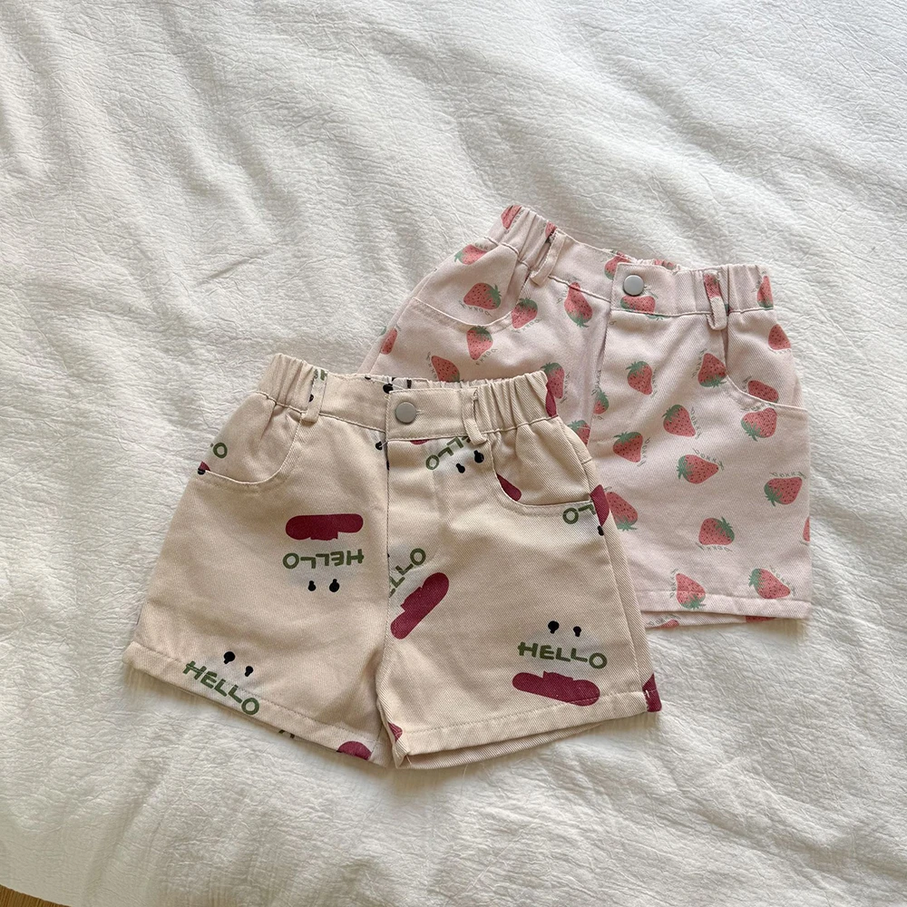2025 New Summer Kids Cotton Shorts - Printed Loose Casual Boys Girls Pants with Strawberry Pattern - Image 4