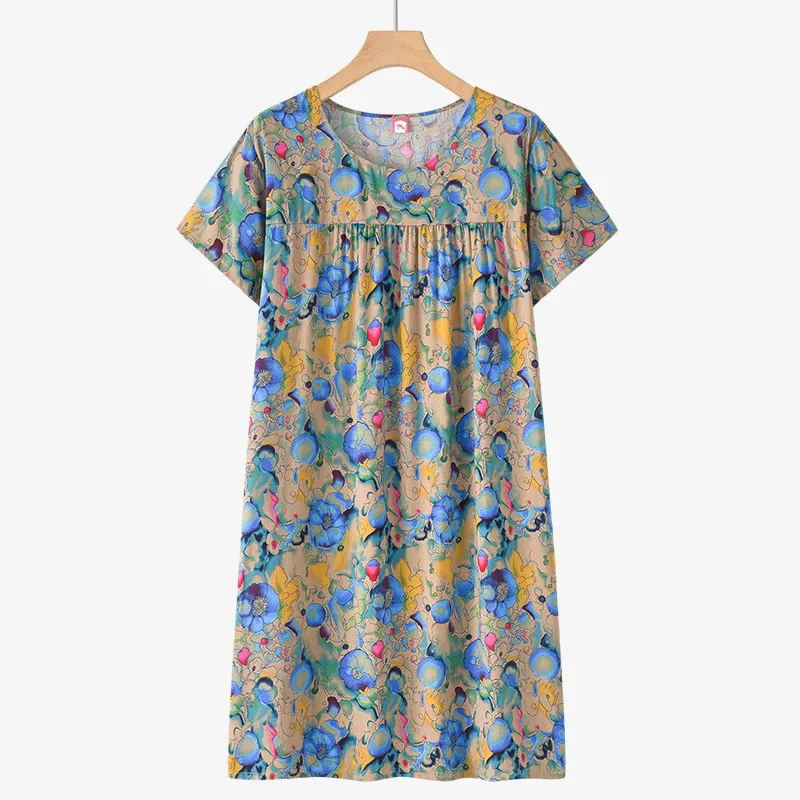 Middle-Aged and Elderly Cotton Silk Short-Sleeved Nightgown Homewear Women New Pajamas Thin Section Loose Homewear Dress Summer - Image 6