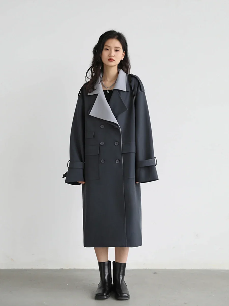 CHIC VEN Women Spliced Trench Coat Korean Loose Turn Down Collar Windbreaker Fashion Long Female Clothes Overcoat Autumn 2023 - Image 4