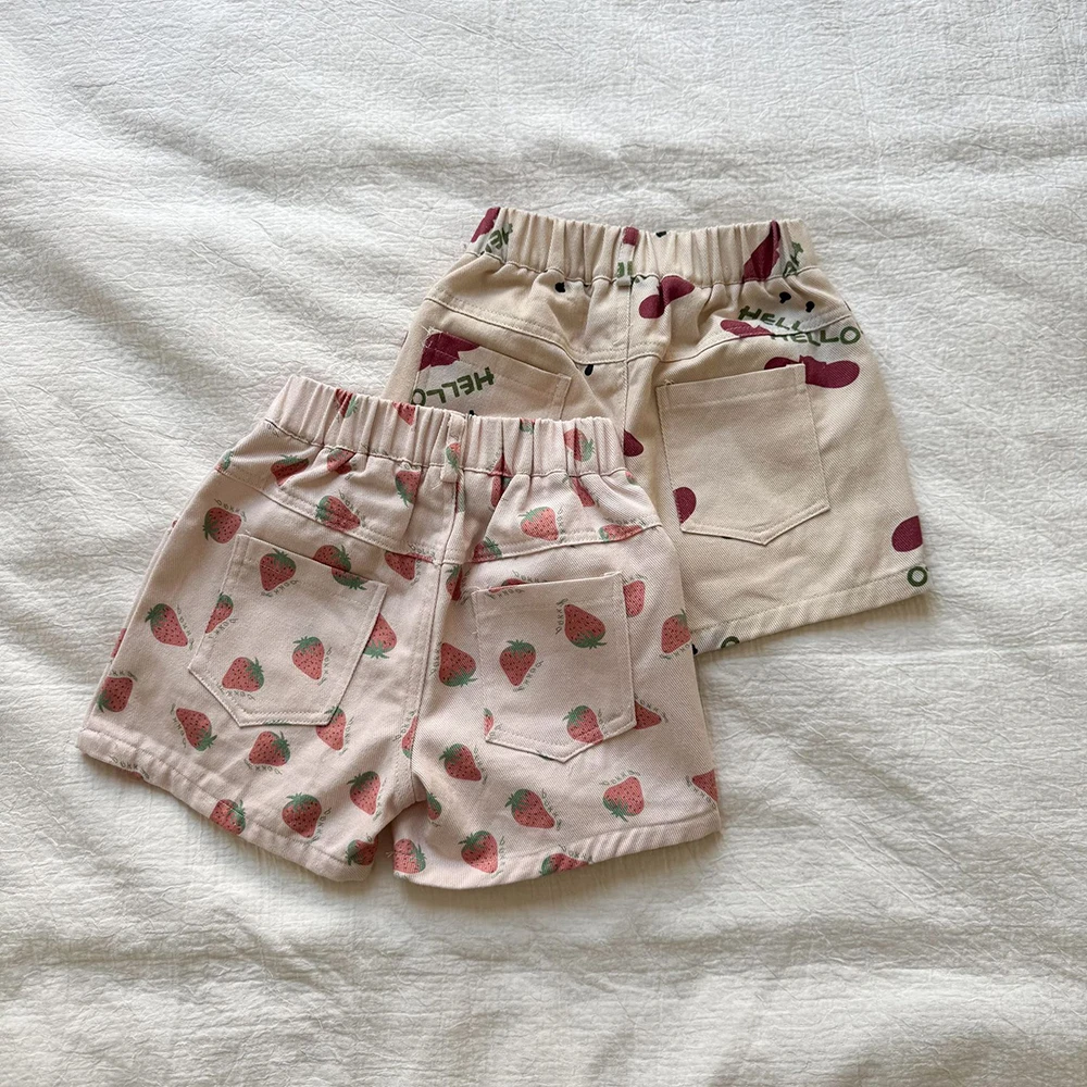 2025 New Summer Kids Cotton Shorts - Printed Loose Casual Boys Girls Pants with Strawberry Pattern - Image 5