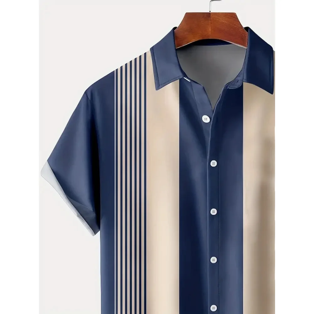 2024 Men's Gradient Striped Shirt Slim Breathable Fashion Short-sleeved High-quality Design Casual Button-down Shirts Male - Image 3