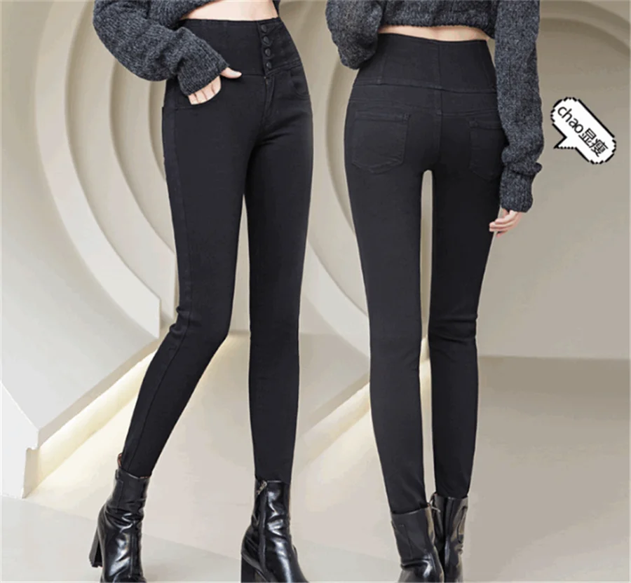 Button Fly Jeans High Waist Front for Women Tummy Control Stretch Denim Black Petite XS - 4XL Dress Pants With Pocket ouc433 - Image 3