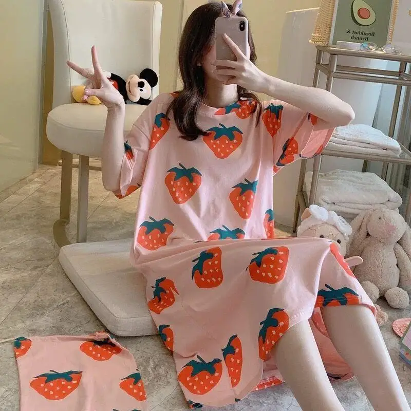 Women's Summer Short-Sleeved Nightgown Large Size Leisure Wind Cute Sweet Pajamas Korean Version Of The Cartoon Homewear - Image 3