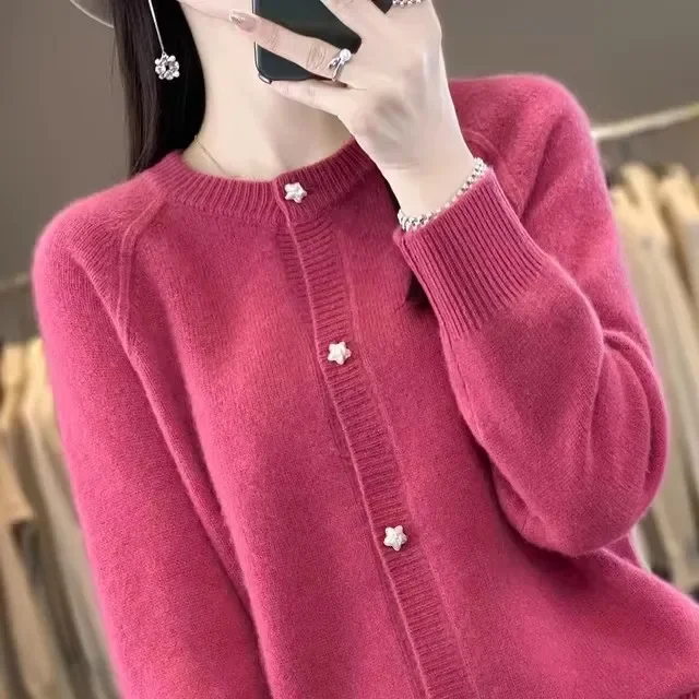 New Women Cardigan Sweater Autumn/Winter Round Neck Star Button Solid Knit Bottoming Shirt Jacket Quality Knitwear Female Tops - Image 6