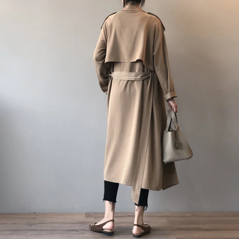 Johnature Korean Vintage Loose Sashes Women Trench 2025 Autumn New Loose Turn-down Collar Long All Match Female Coats - Image 4