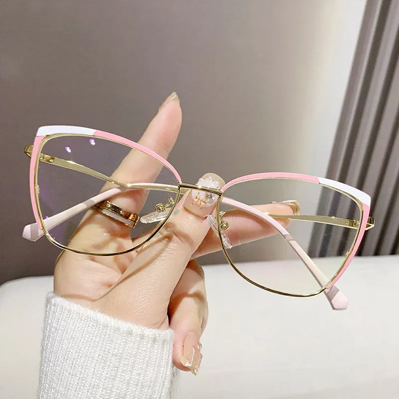 R57481 Fashion Metal Cat Eye Anti Blue Light Glasses Frame Stylish Business Presbyopia Eyeglasses Customizable Prescription - Image 5