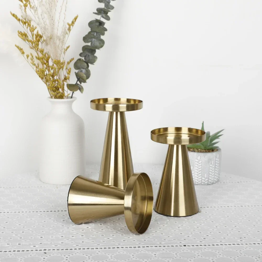 Golden Candle Holder 3-1 Set Candlestick Pillar Candle Container Taper Metal Stand Wedding Decor Luxury Valentine's Day Gifts - Image 2