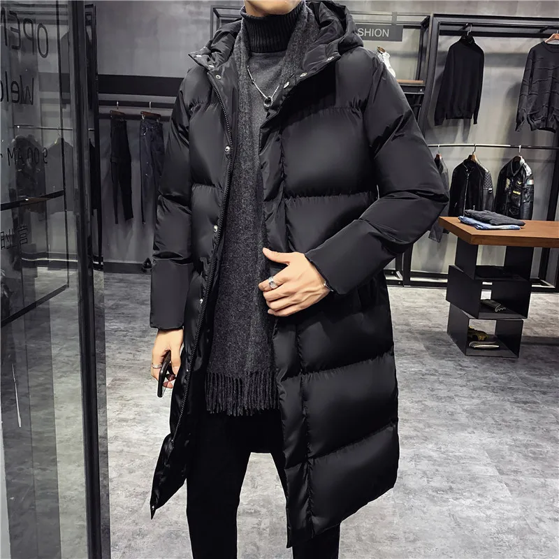 Men's Winter Large 5XL Jacket Mid Length Down Cotton Coat 2024 Fashion Brand Clothing Hooded High Quality Windproof Casual Parka - Image 4