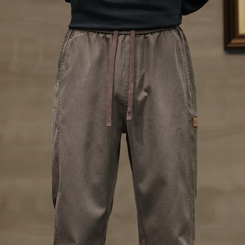 Brand Clothing New Soft Lyocell Fabric Pants Men Thick Loose Straight Drawstring Elastic Waist Korea Casual Cargo Trousers Male - Image 5