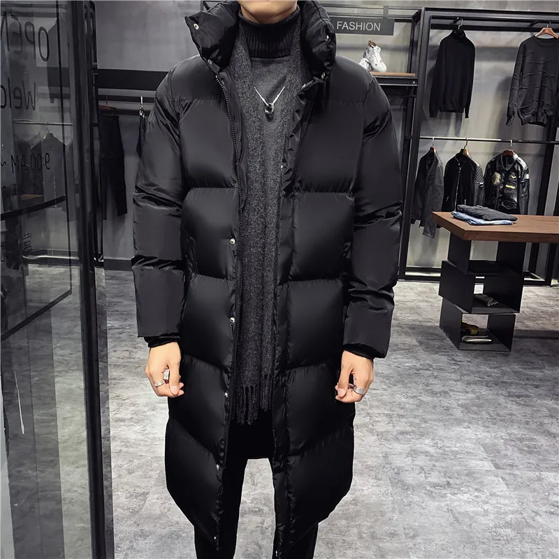 Men's Winter Large 5XL Jacket Mid Length Down Cotton Coat 2024 Fashion Brand Clothing Hooded High Quality Windproof Casual Parka - Image 3